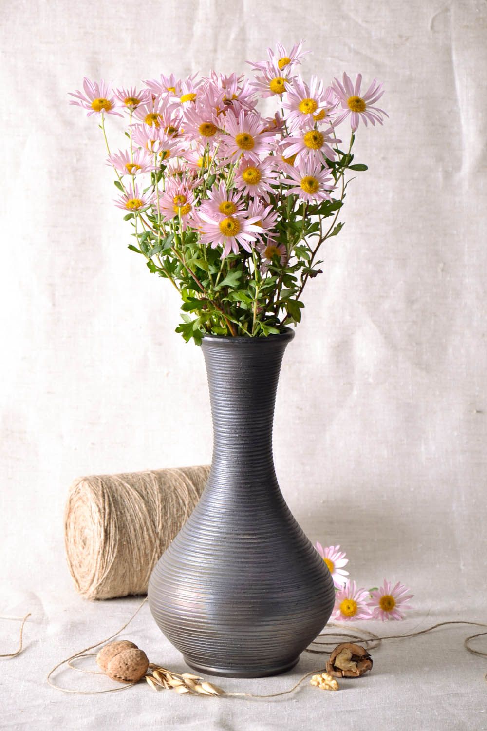 Vase en céramique noire enfumée fait main photo 1