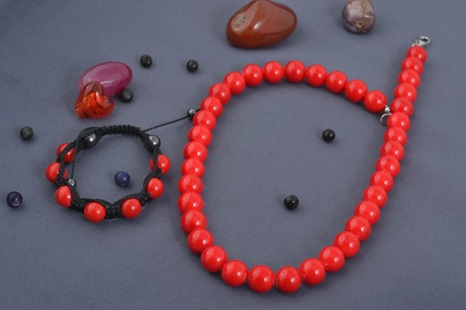 Unusual handmade gemstone jewelry set beaded necklace beaded bracelet designs photo 1