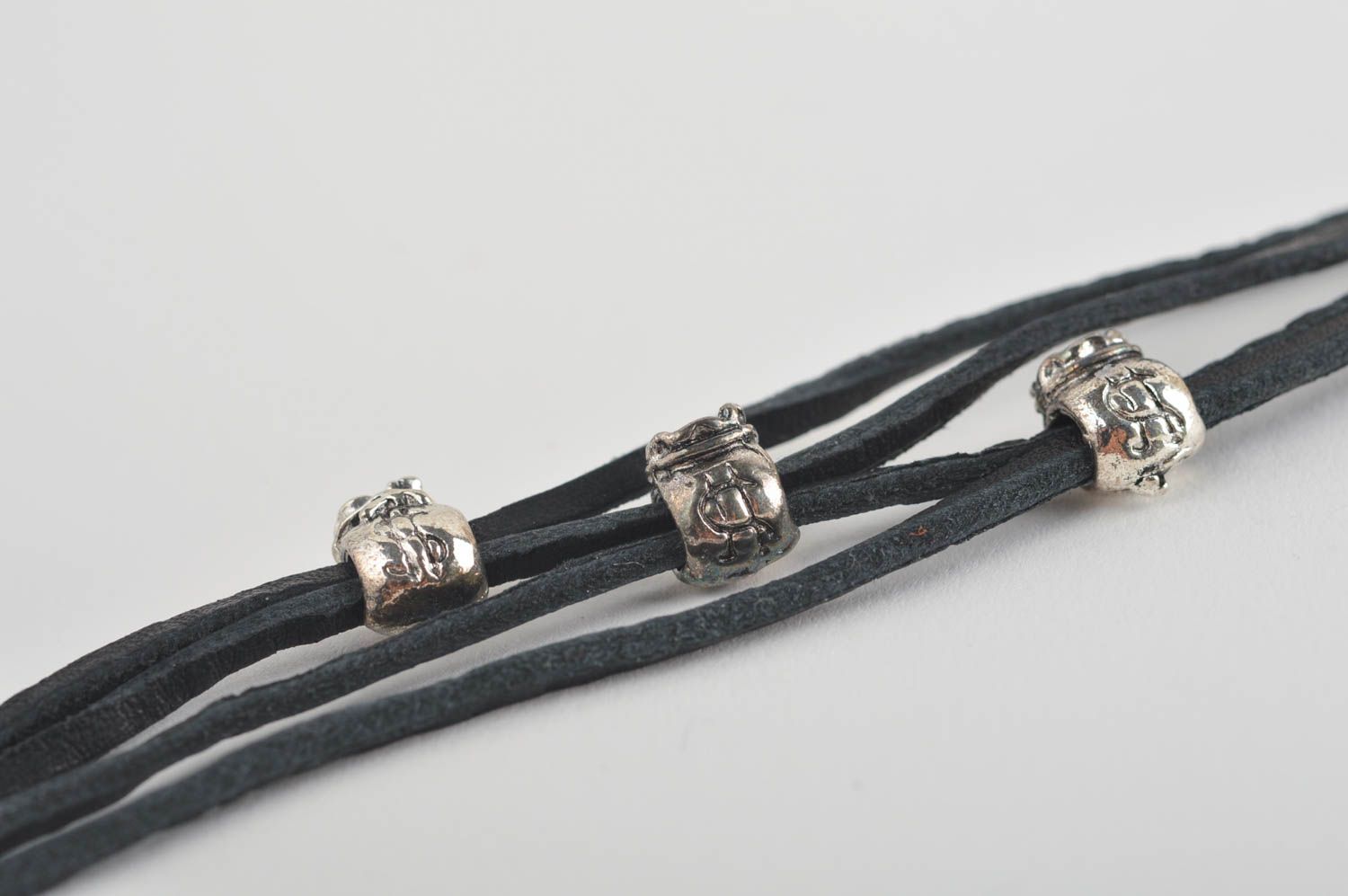 Handmade Leder Armband Designer Schmuck Accessoire für Frauen mehrreihig schwarz foto 4