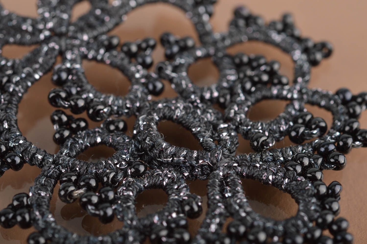 Handmade designer lace drop dangle tatted earrings festive black jewelry  photo 4