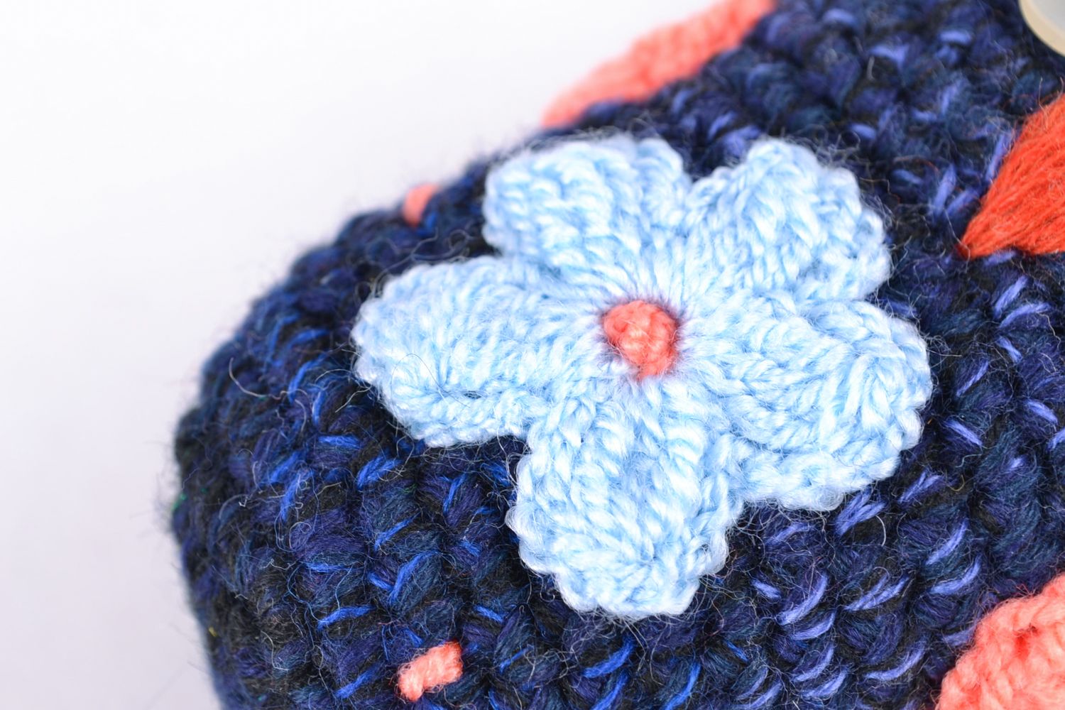 Petit doudou tricoté en fils mixtes au crochet fait main pour enfant Hibou bleu photo 3