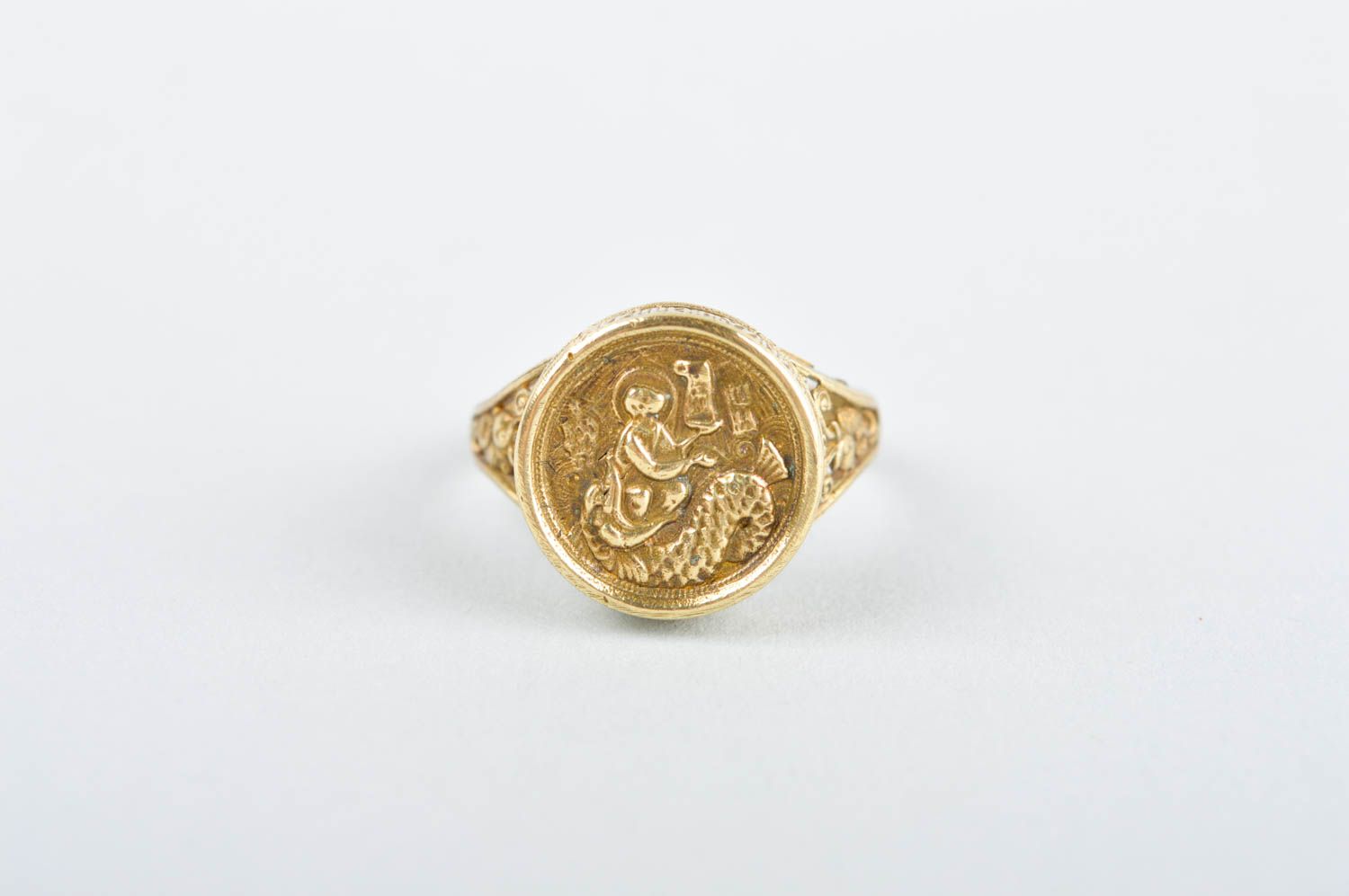 Кольцо ручной работы кольцо из латуни металлическое украшение печать красивая фото 3