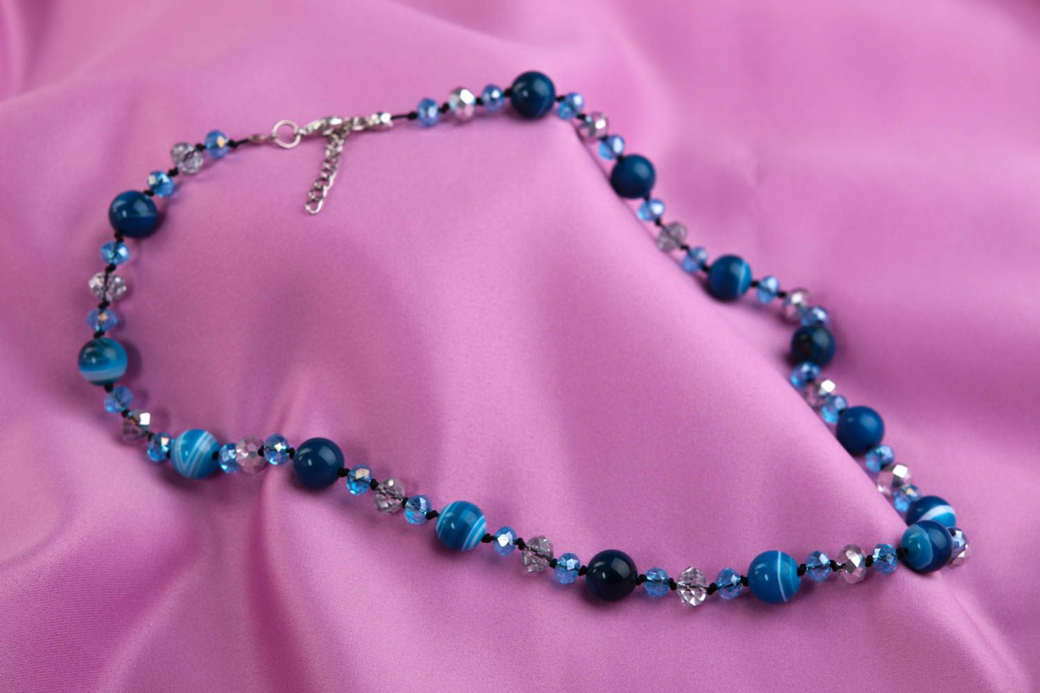 Collier pierres naturelles Bijou fait main agate bleue cristal Accessoire femme photo 1