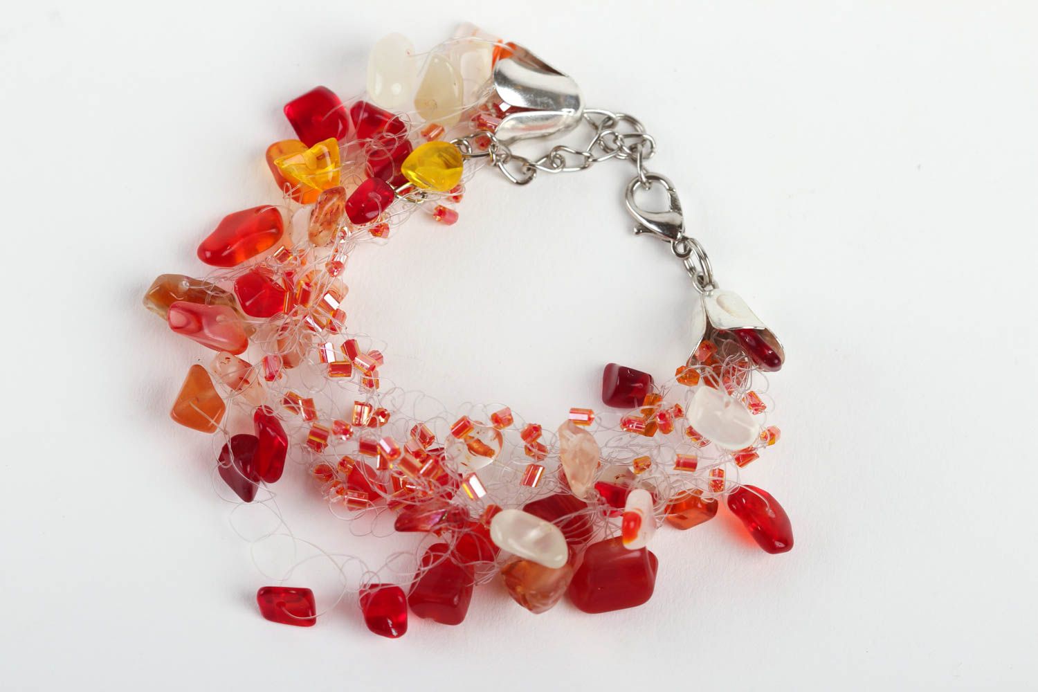 Airy beaded red and gold color natural sones bracelet for women photo 2