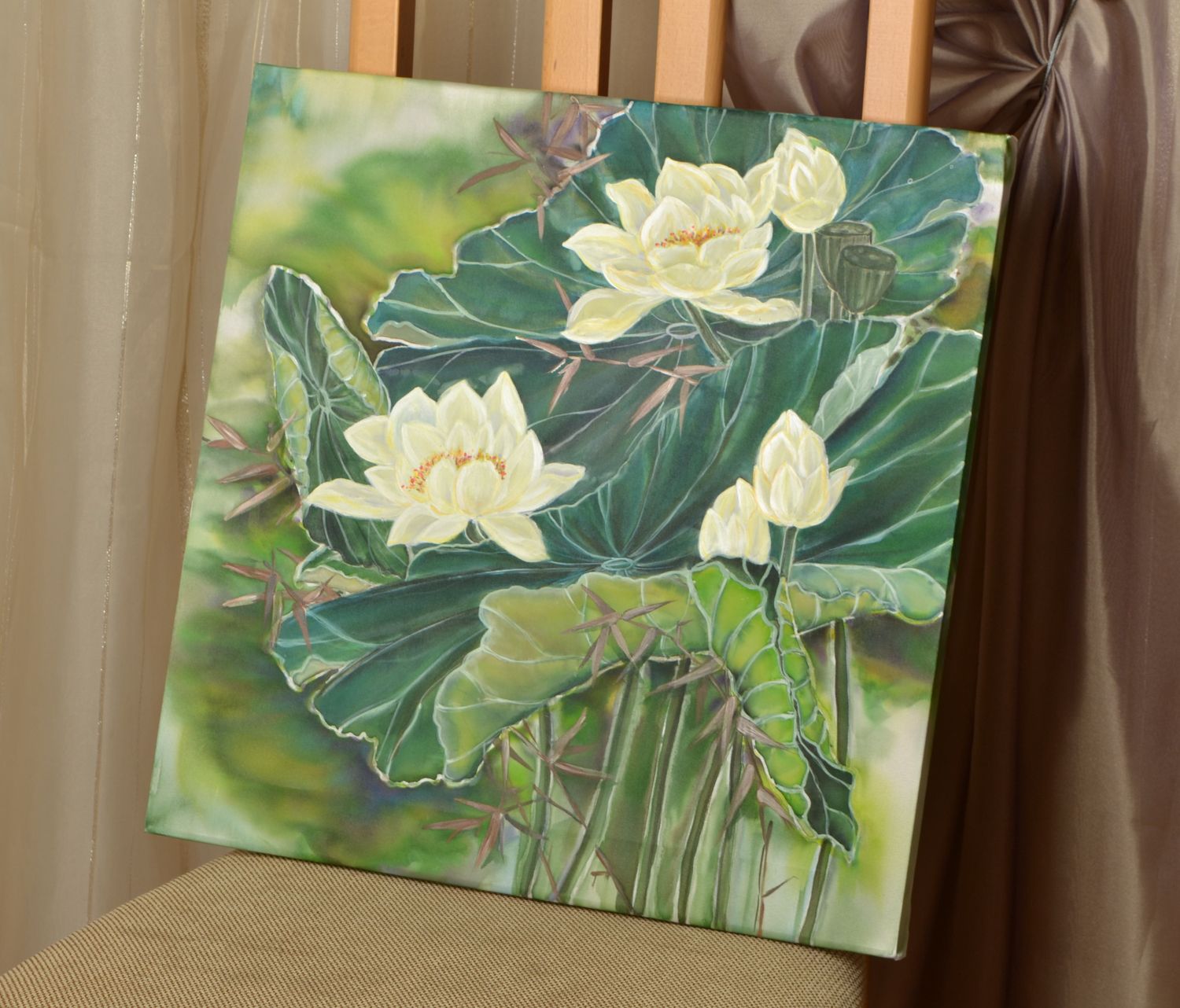 Silk Wandbild mit Acryl Weiße Lotosblumen foto 1