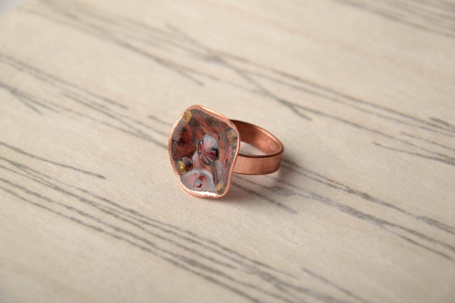 Handmade copper ring painted with color enamels photo 1
