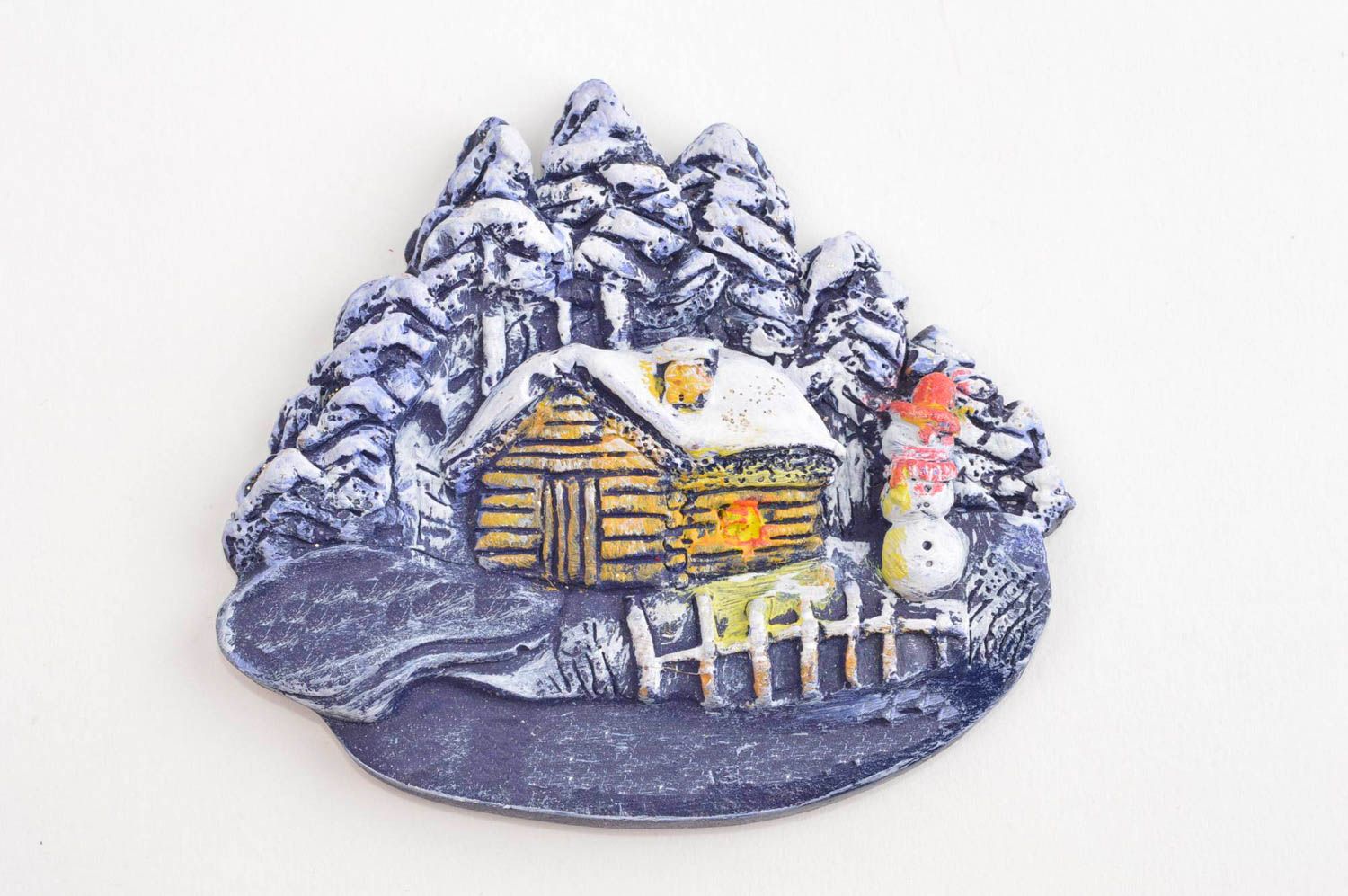 Магнит на холодильник handmade декор для дома необычный подарок Зимняя деревня фото 2