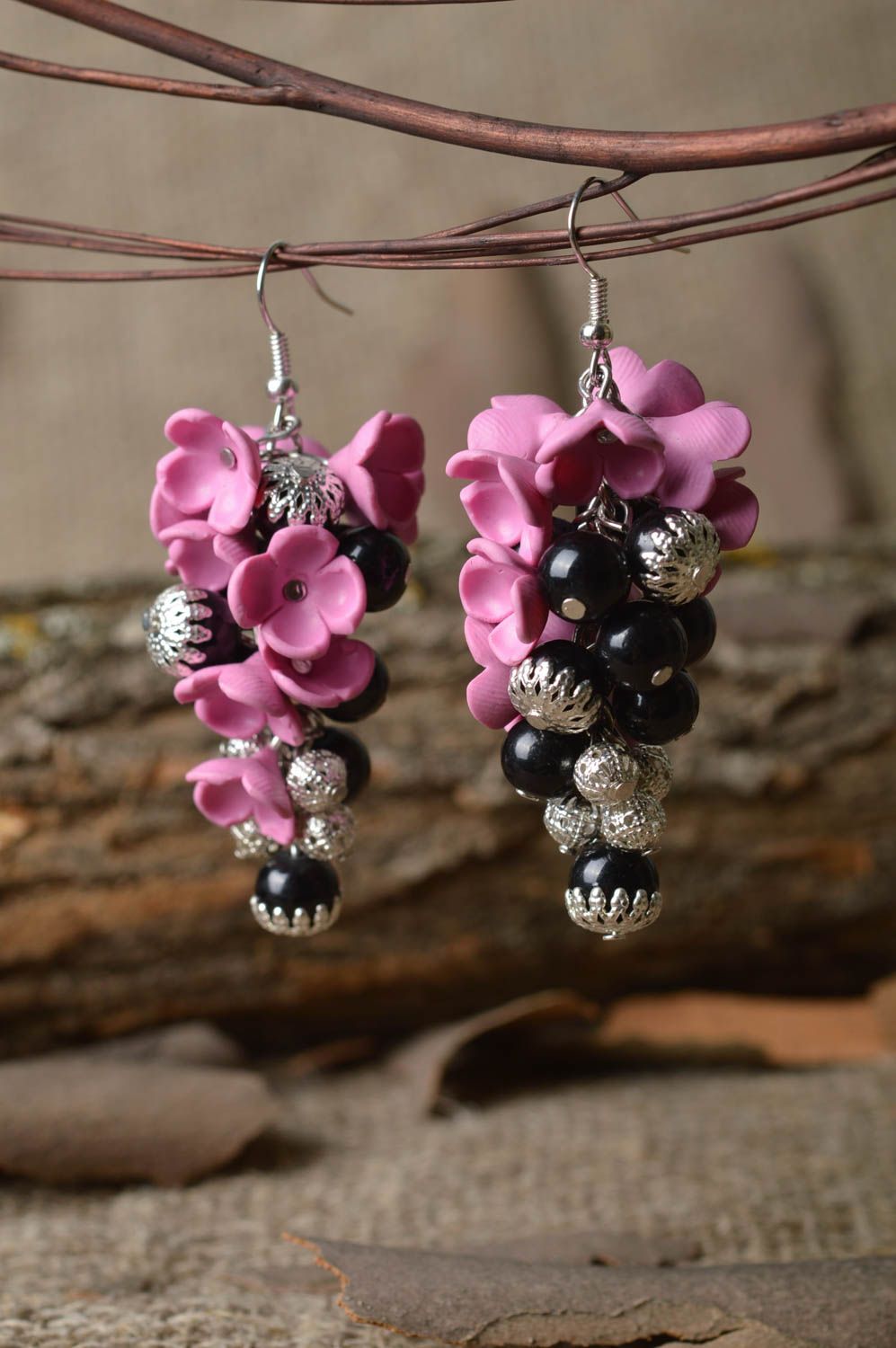 Boucles d'oreilles pendantes Bijou fait main fleurs Cadeau pour femme design photo 1