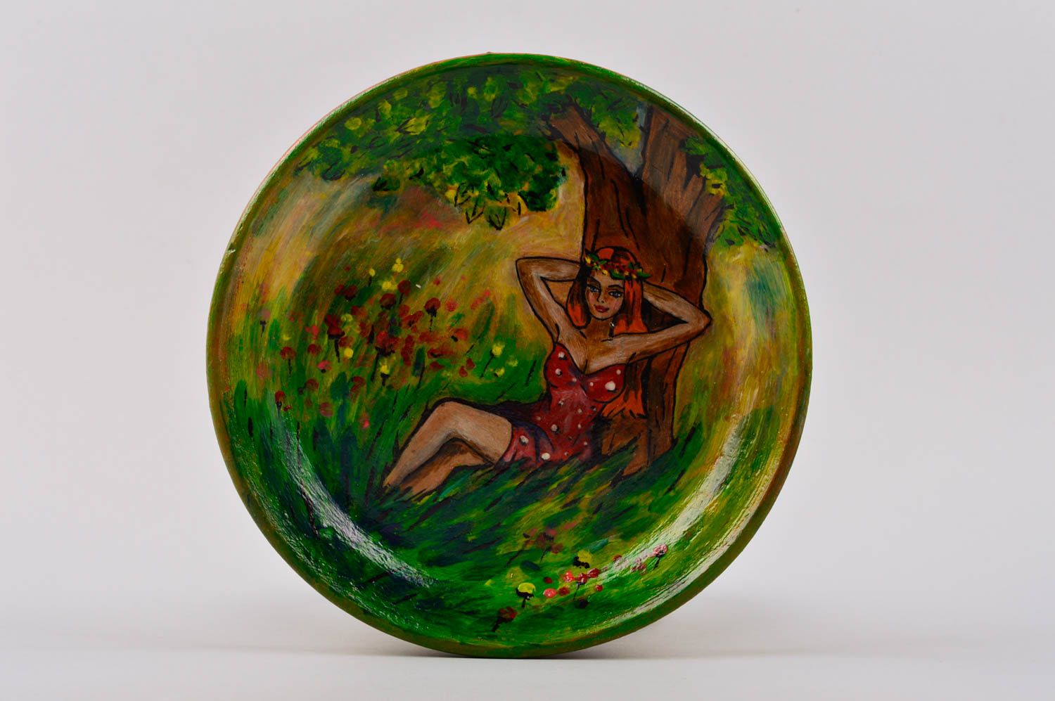 Керамическая тарелка ручной работы глиняная посуда расписная тарелка круглая фото 2