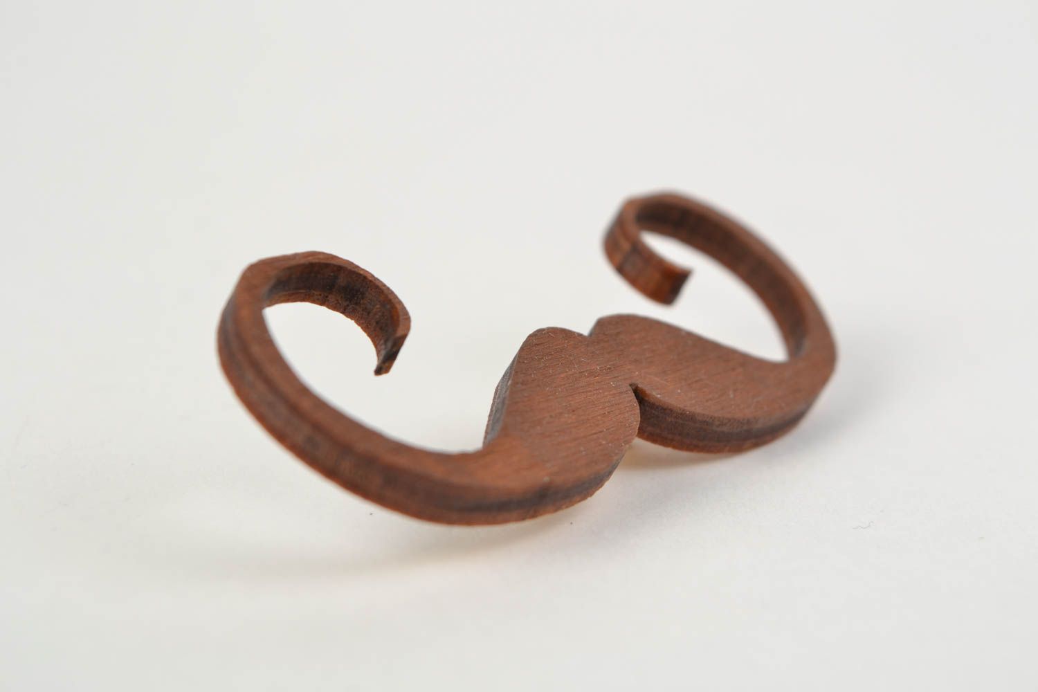Handmade unusual wooden brooch brown mustache painted with acrylics photo 3