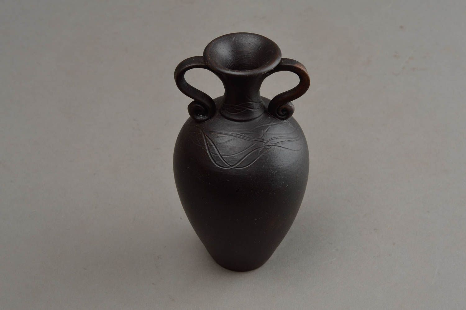 Dark brown 5 oz clay vase ancient-style pitcher with two handles 5,5, 0,45 lb photo 8