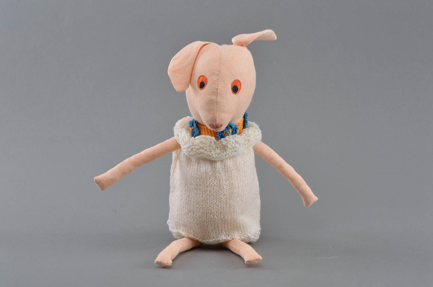 Beautiful handmade soft toy crochet of linen and cotton threads Goat in sundress photo 1