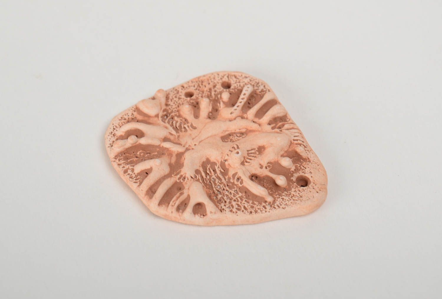 Unusual handmade relief clay blank for pendant or keychain DIY jewelry photo 4