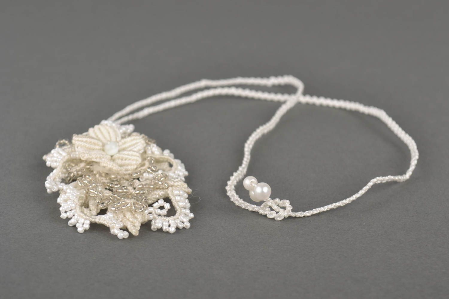 Handmade stylish jewelry unusual pendant made of beads textile pendant photo 4