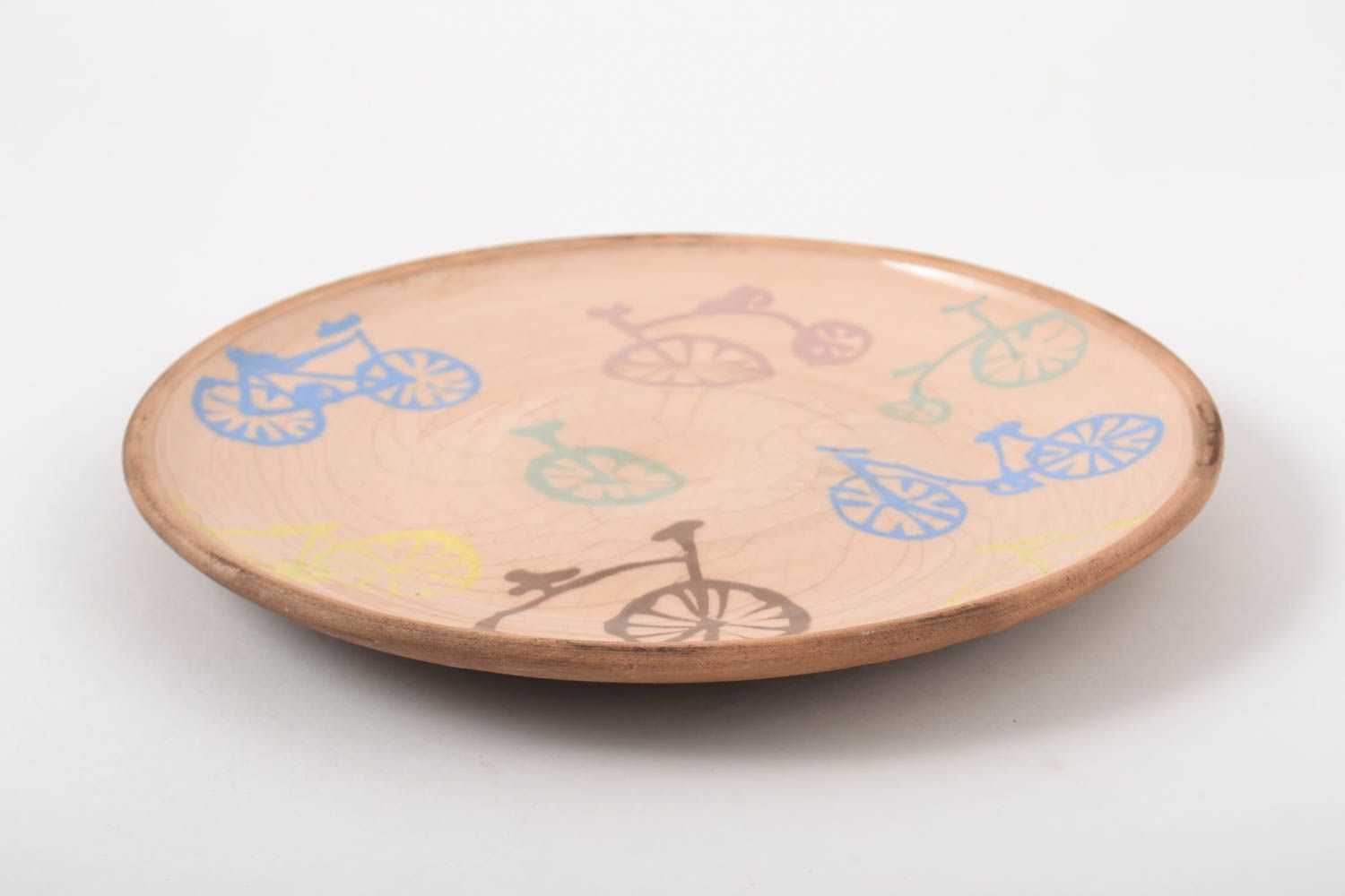 Керамическая тарелка ручной работы глиняная посуда расписная тарелка Велосипеды фото 3