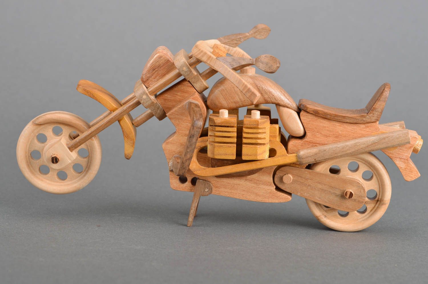 Unusual handmade collectible decorative wooden toy motorbike for interior design photo 2