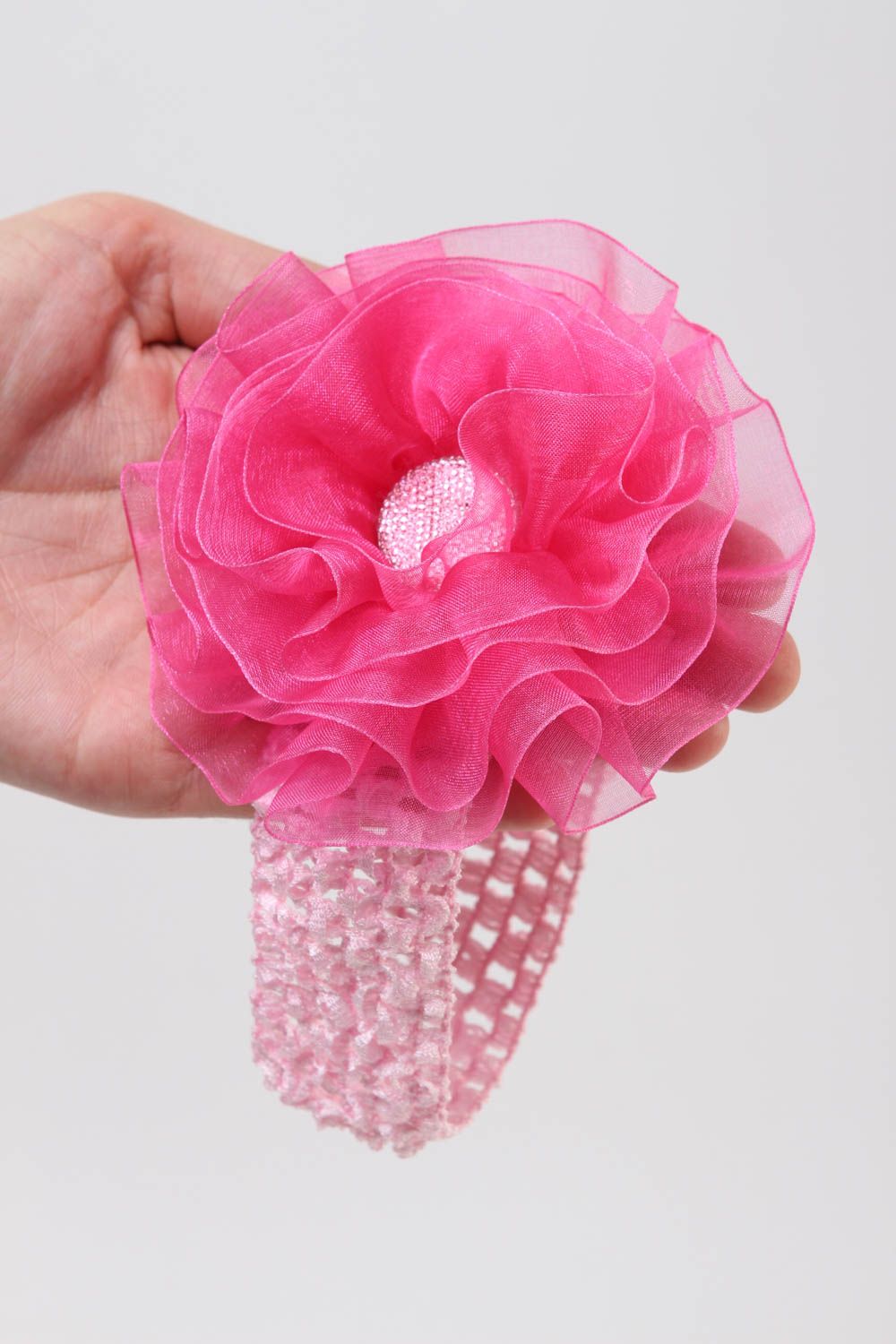 Handmade Haarband mit Blumen Accessoires für Haare dünnes Blumen Haarband rosa foto 5