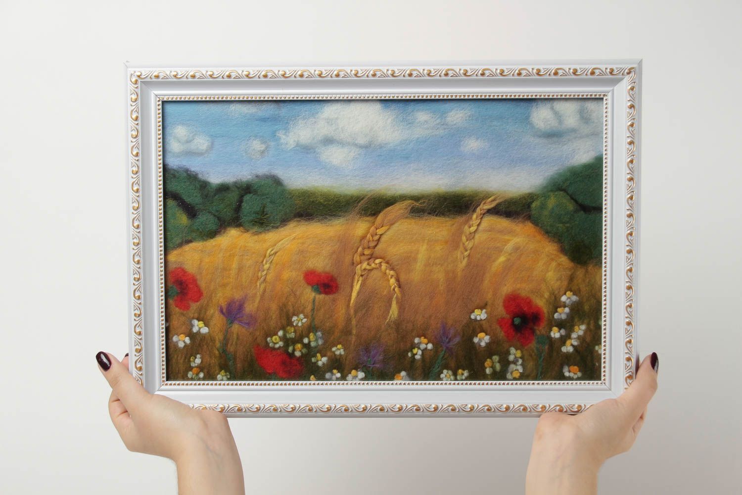 Tableau paysage fait main Décoration murale en laine feutrée Cadeau original photo 1