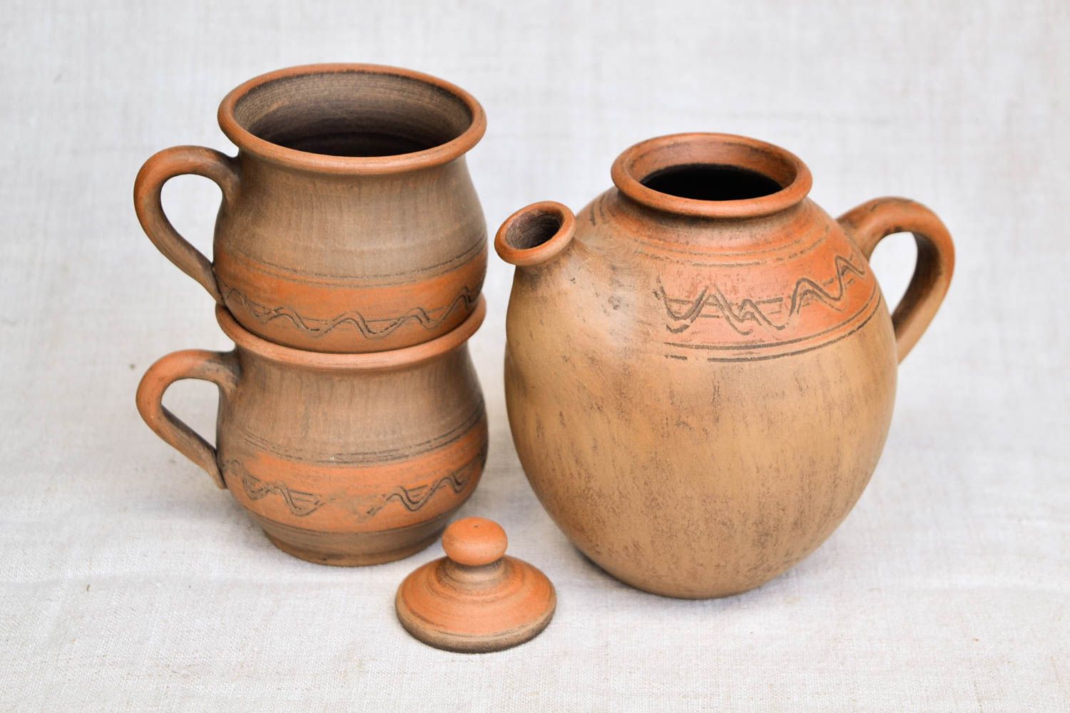 Beautiful handmade ceramic teapot 1 l handmade 2 clay cups 200 ml gift ideas photo 5