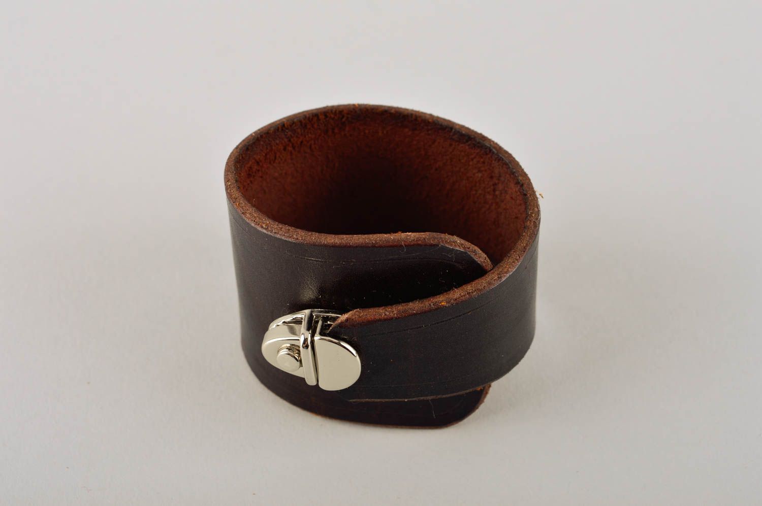 Bracelet cuir noir Bijoux fait main large Accessoires cuir design  photo 2