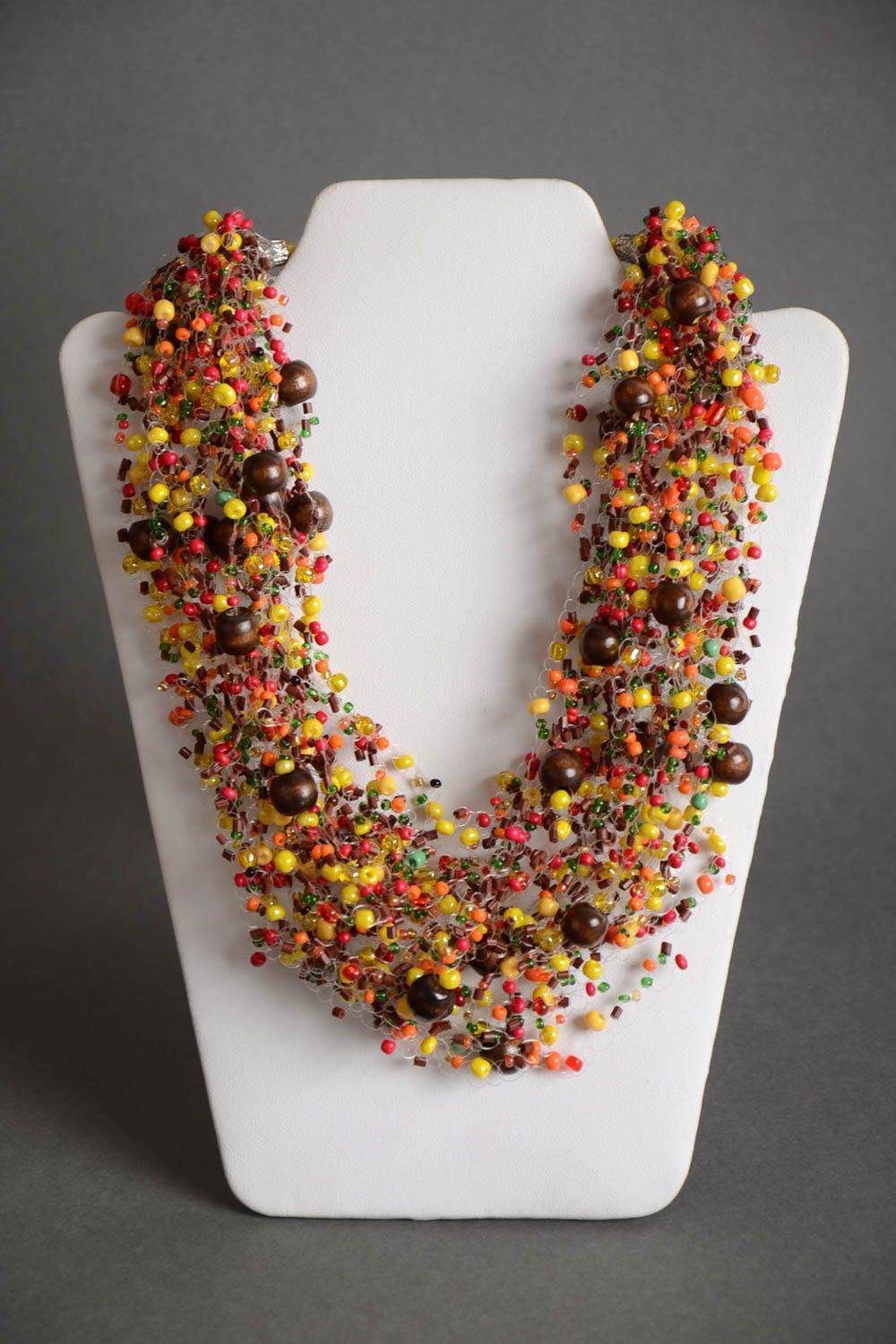 Collier multirang en perles de rocaille multicolores au crochet fait main photo 2