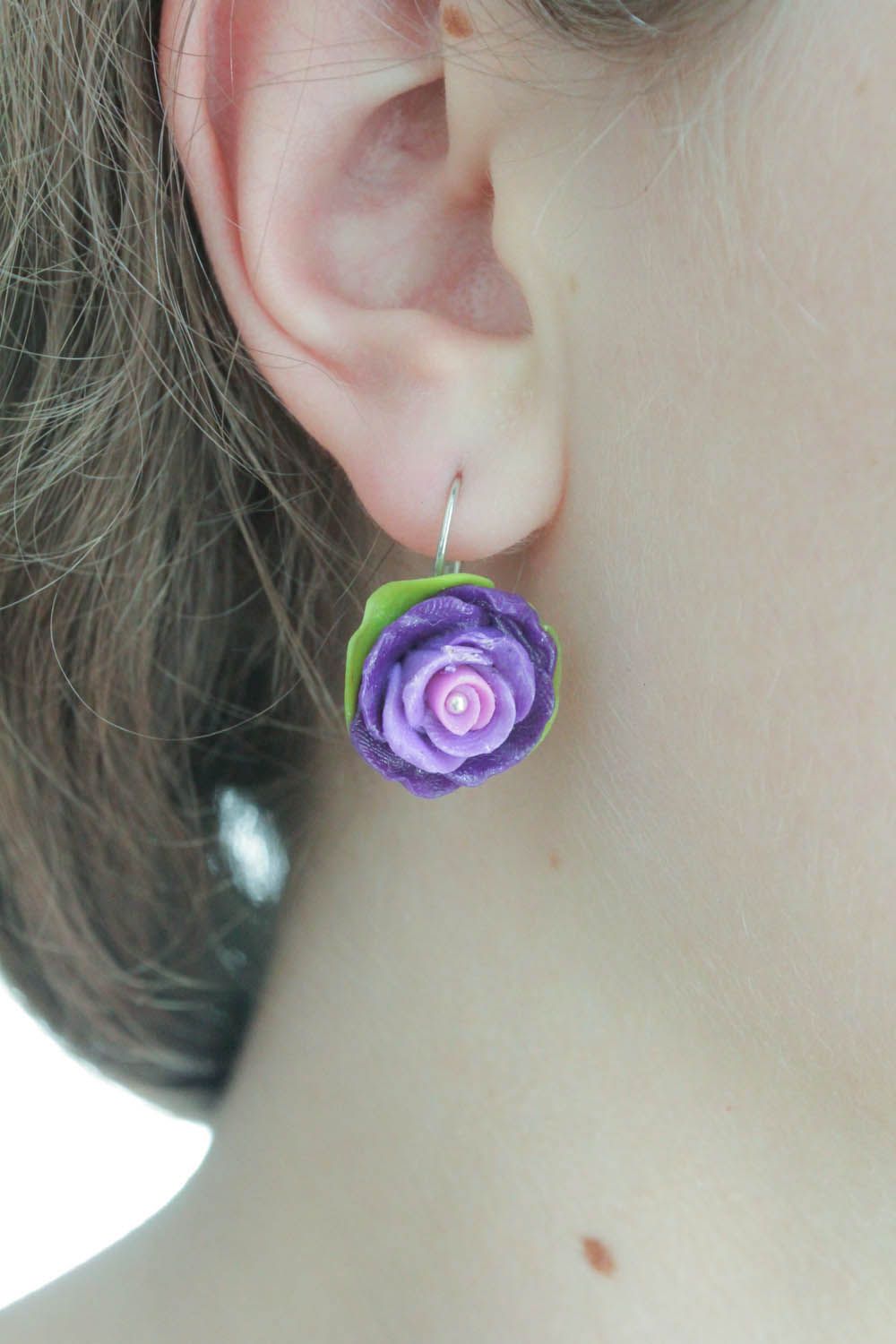 Unusual flower earrings made of polymer clay photo 1