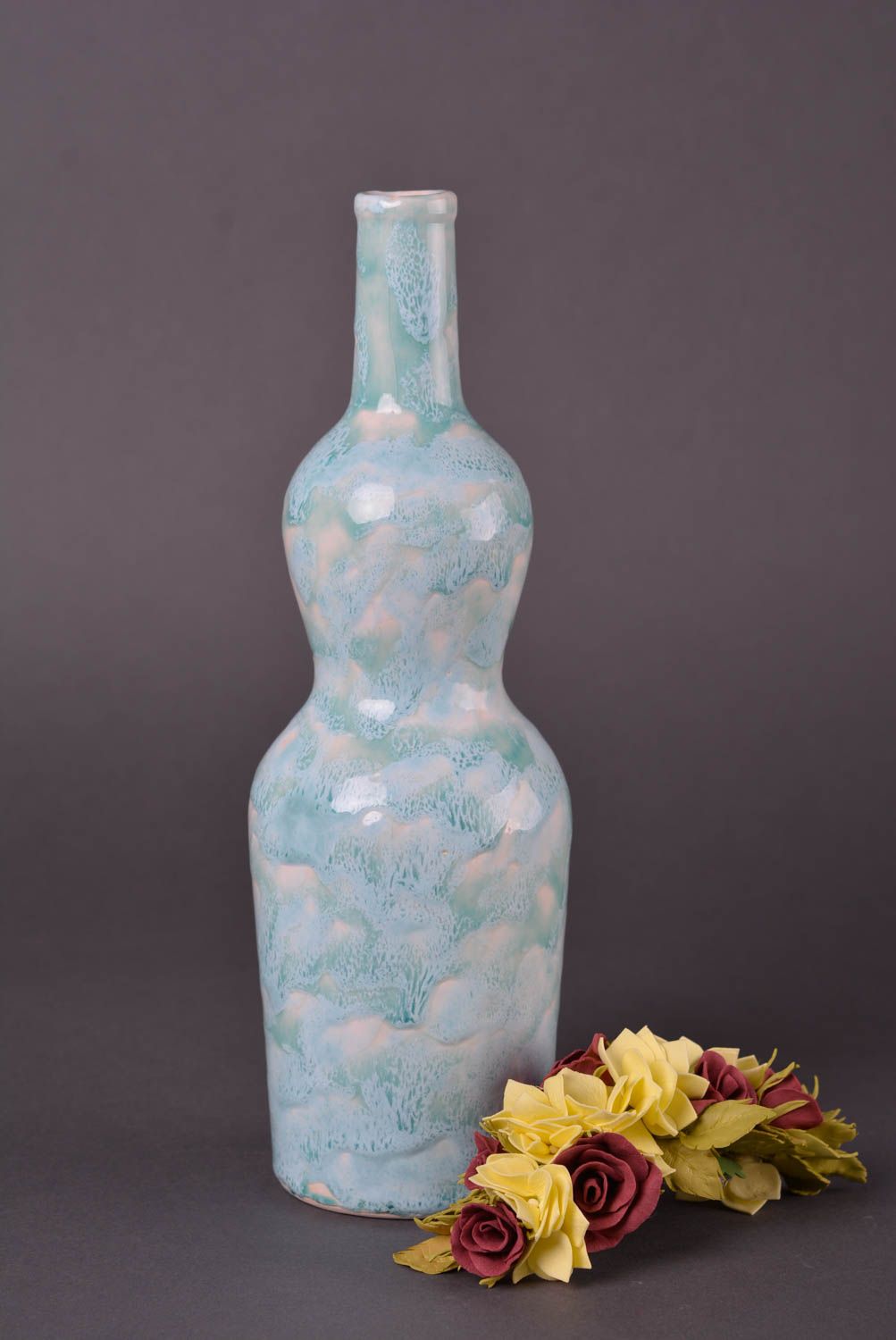 Посуда ручной работы глиняная бутылка голубая керамическая бутылка 700 мл фото 1