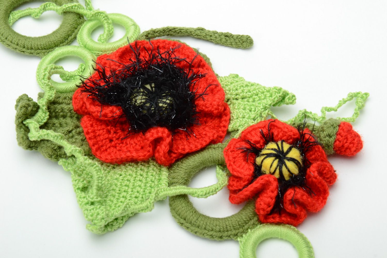Ceinture tricotée en acrylique et coton avec fleurs de pavots rouges pour femme photo 4
