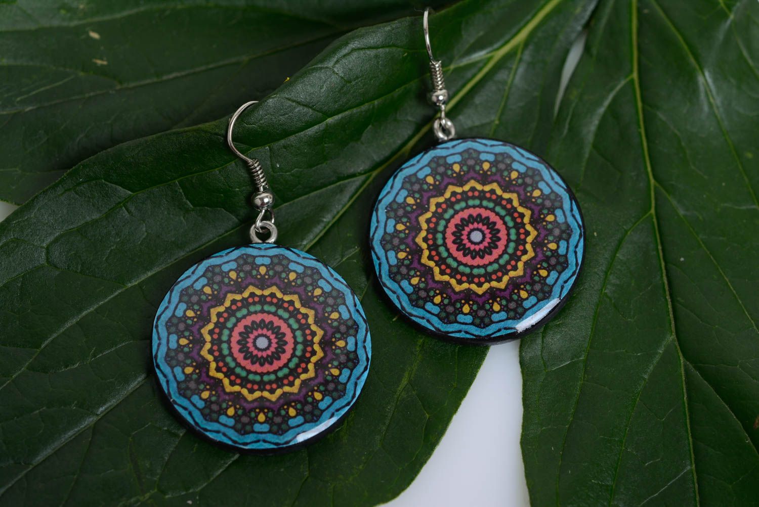 Handmade earrings with pattern bright stylish designer polymer clay accessory photo 4