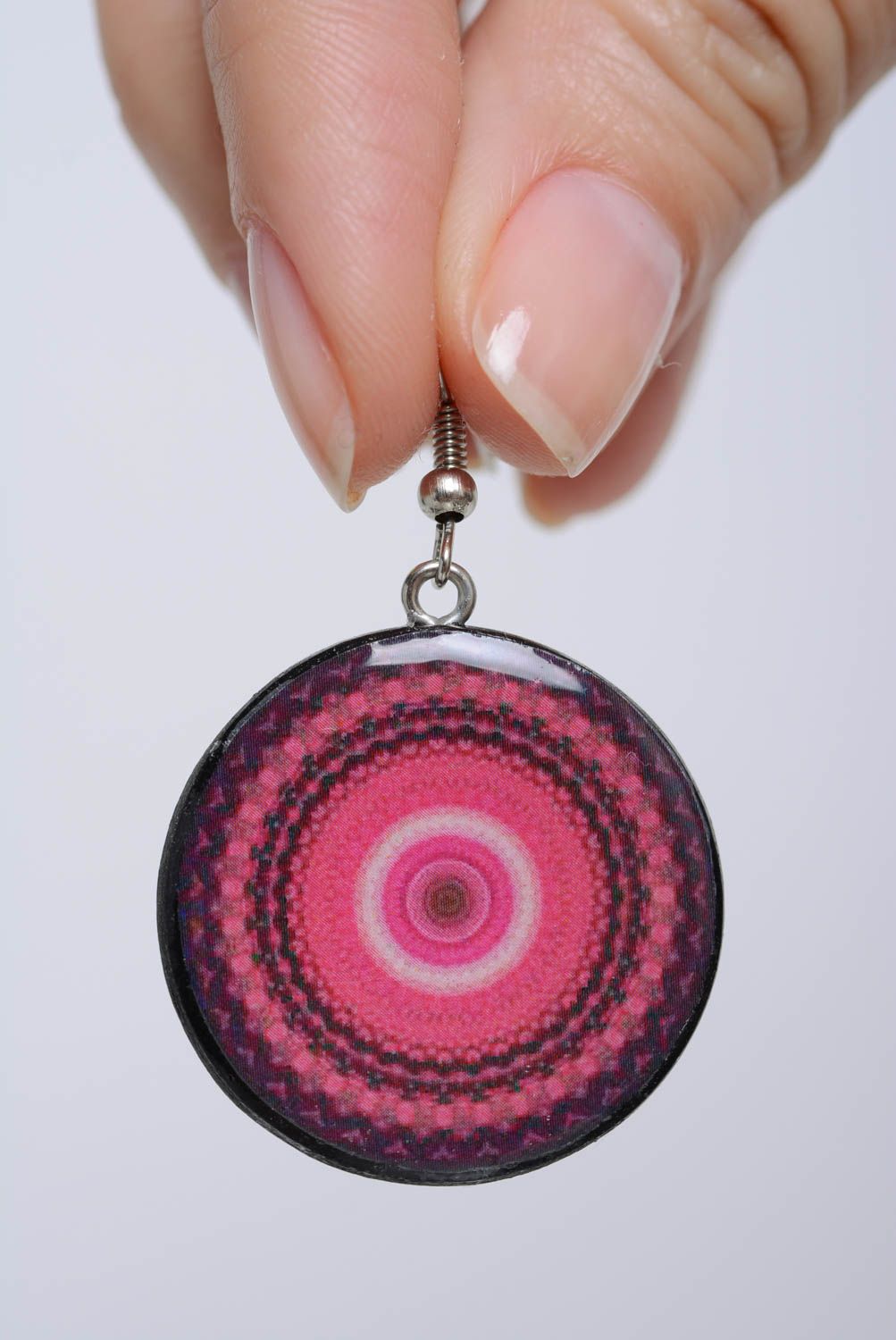 Large designer earrings made of polymer clay handmade pink accessory for girl photo 3