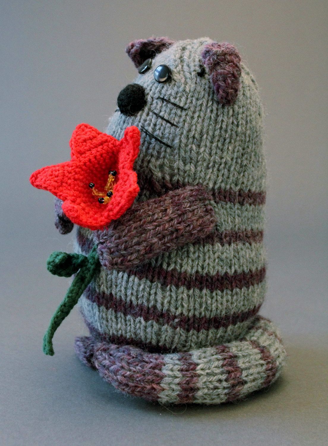 Jouet mou tricoté Chat avec fleur  photo 2