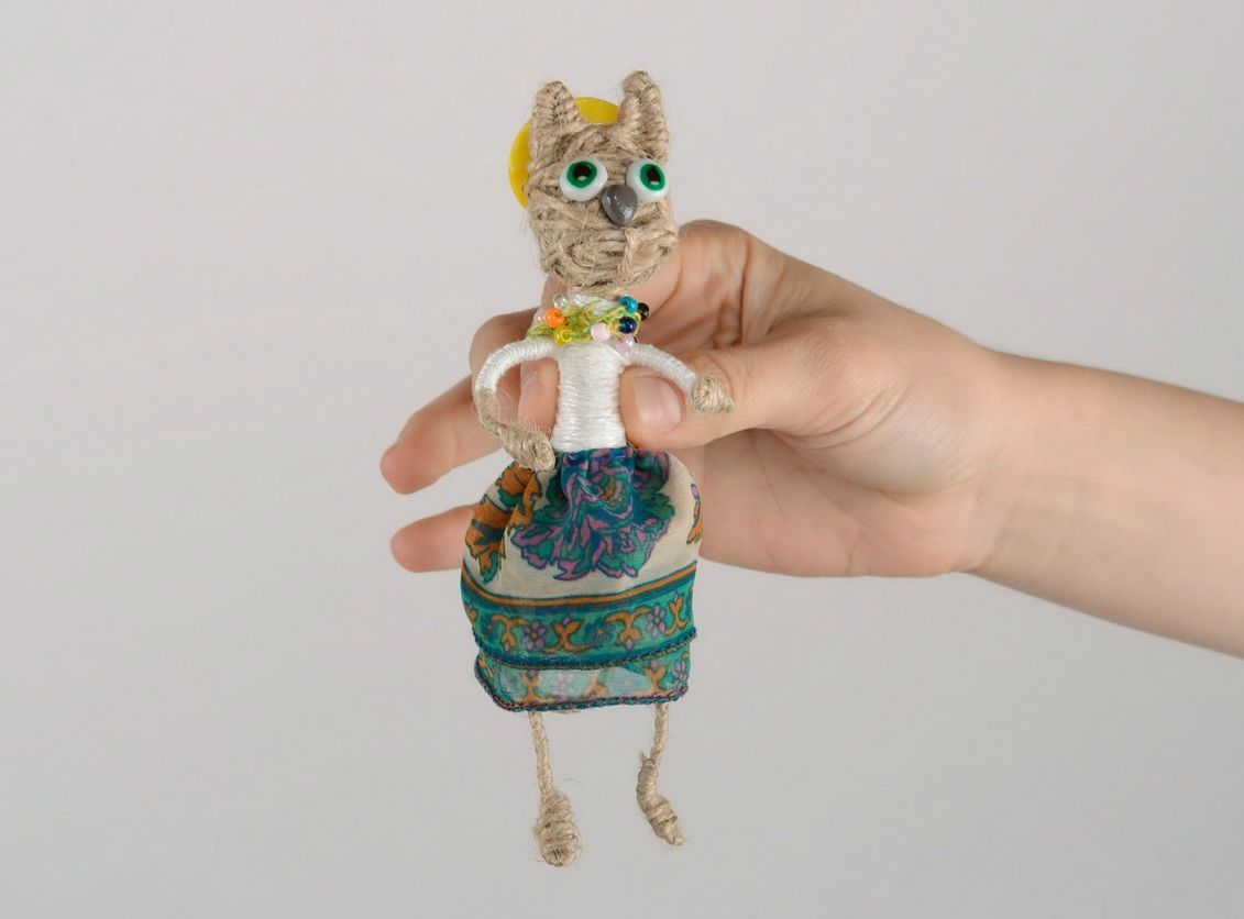 Figurine chat en ficelle faite main photo 1