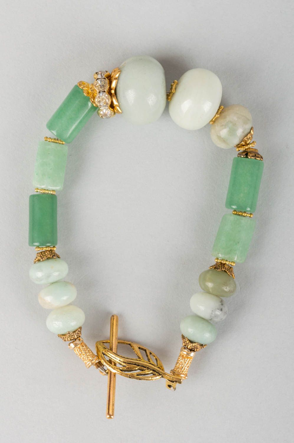 Handmade natural stone jewelry set necklace and bracelet jadeite and aventurine photo 4