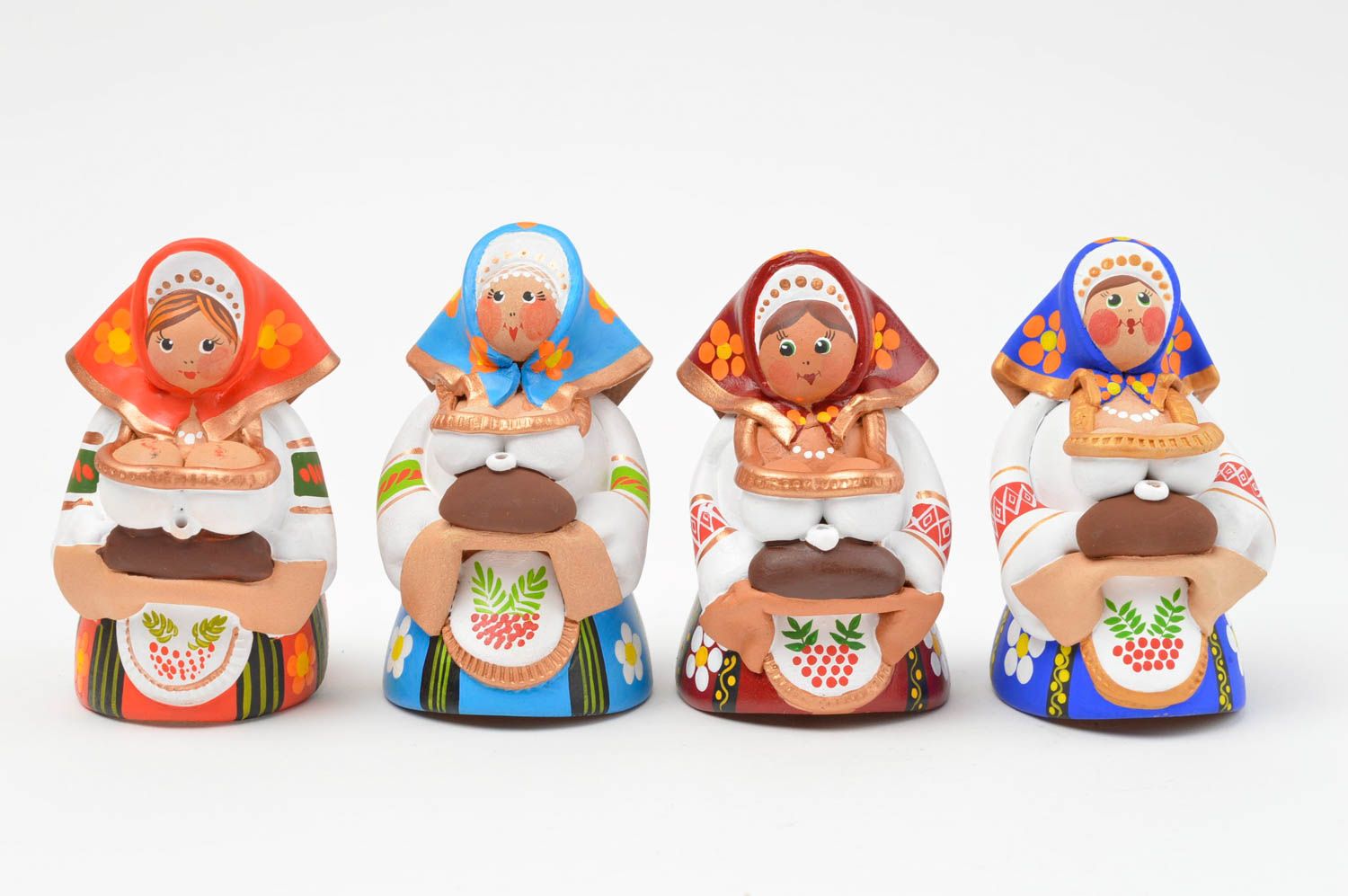 Set of ceramic bells handmade stylish souvenirs unusual home decor 4 pieces photo 4