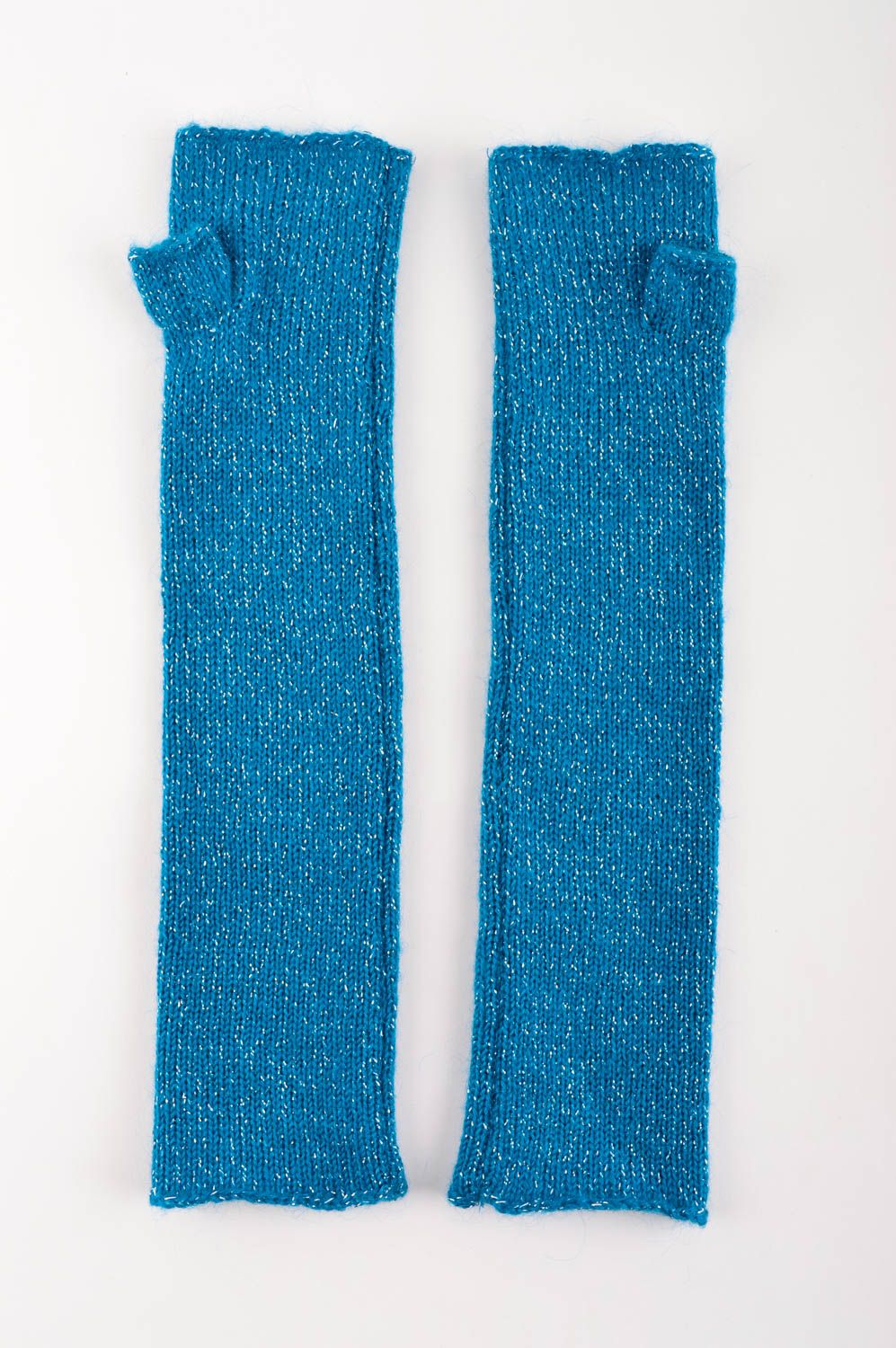 Вязаные митенки хэнд мэйд вязаный аксессуар голубой вязаные перчатки без пальцев фото 3