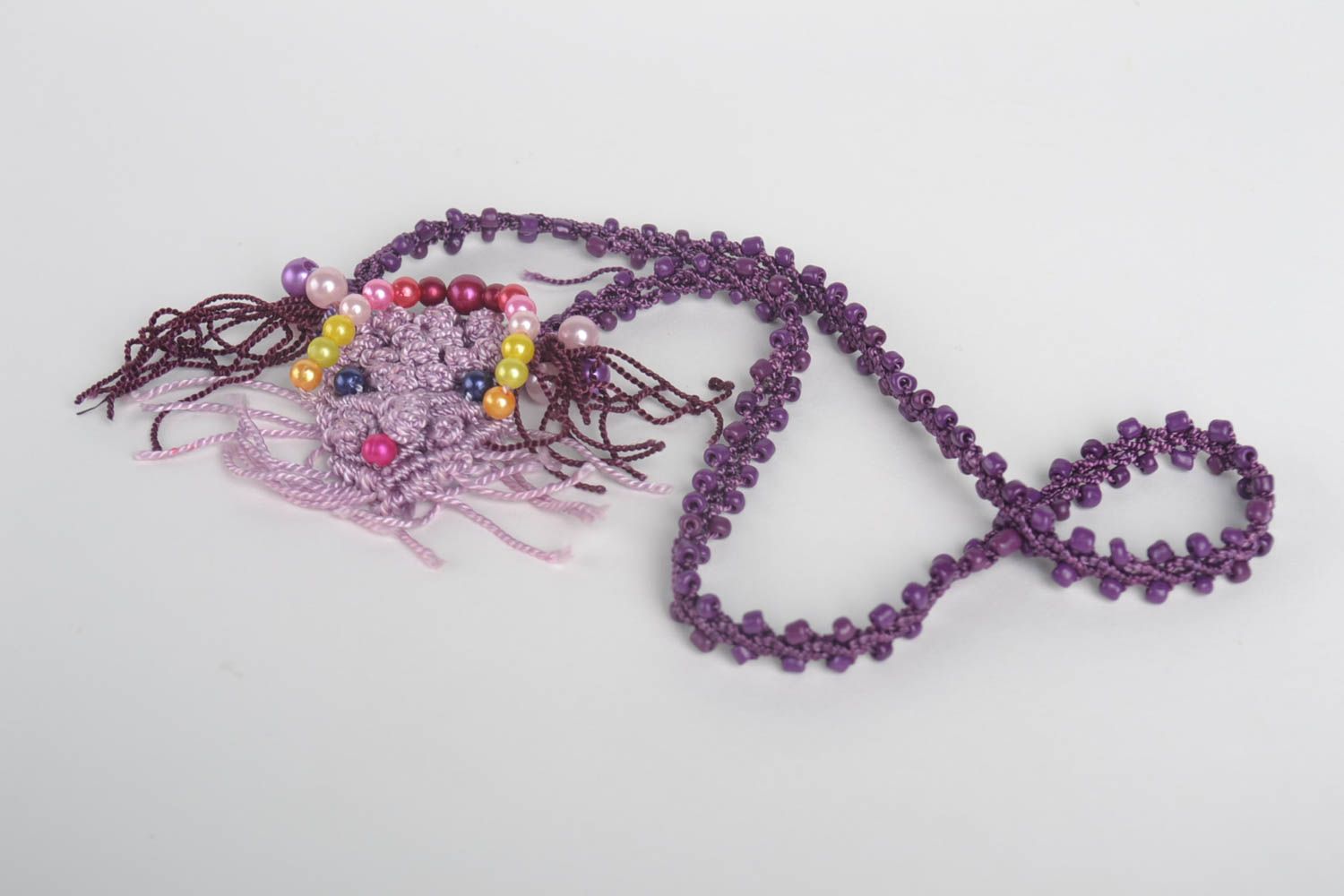Handmade textile bijouterie designer macrame necklace present ideas for woman photo 4