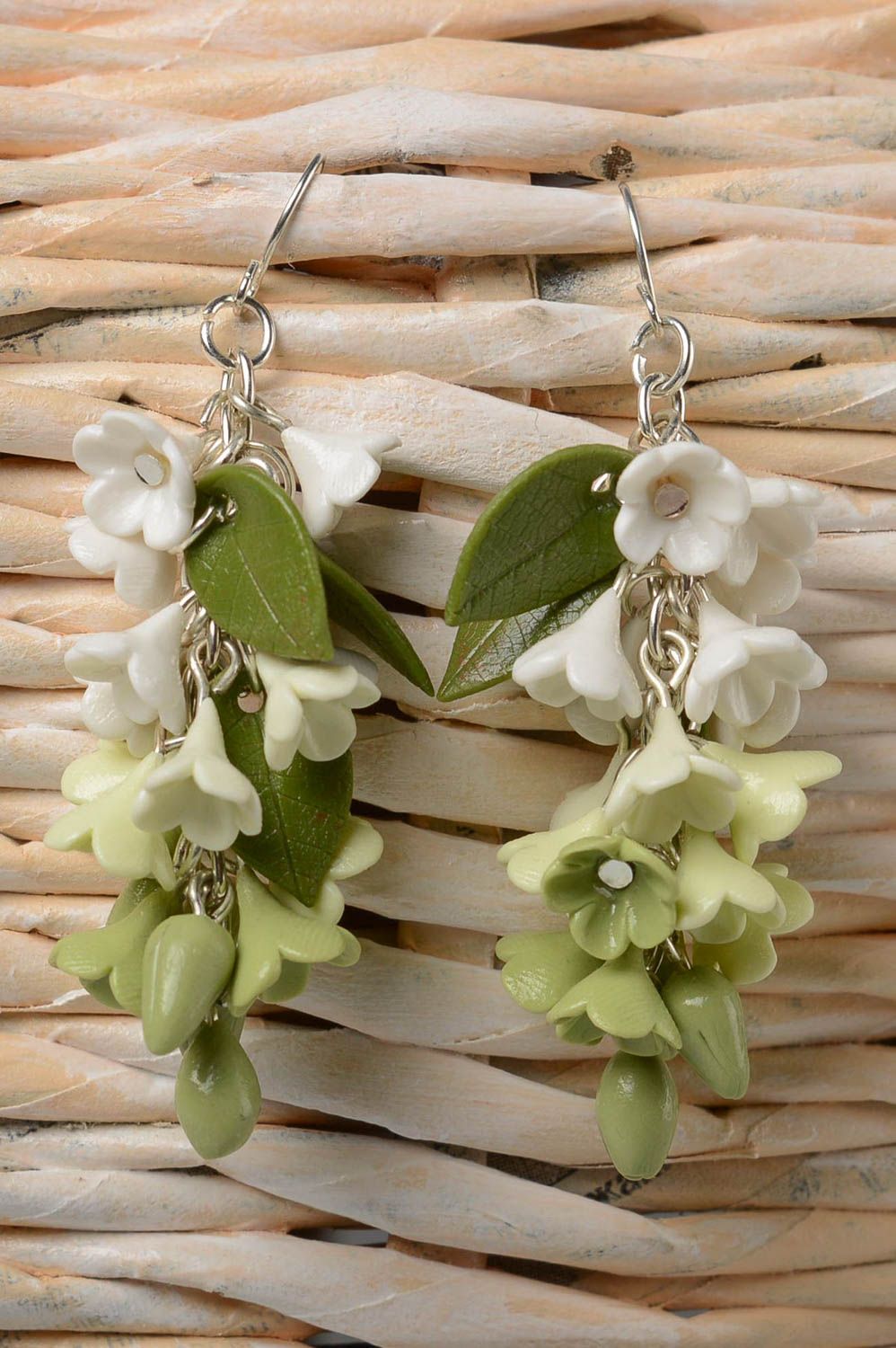 Handmade zarte lange Blumen Ohrringe Polymer Schmuck Accessoire für Frauen  foto 1