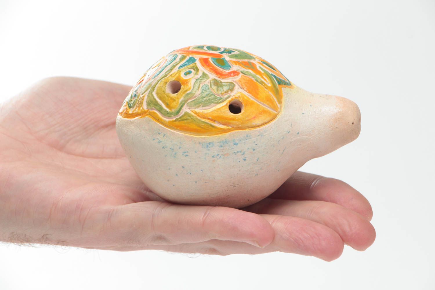 Ocarina en terre cuite peint de couleurs acryliques fait main décoratif photo 5
