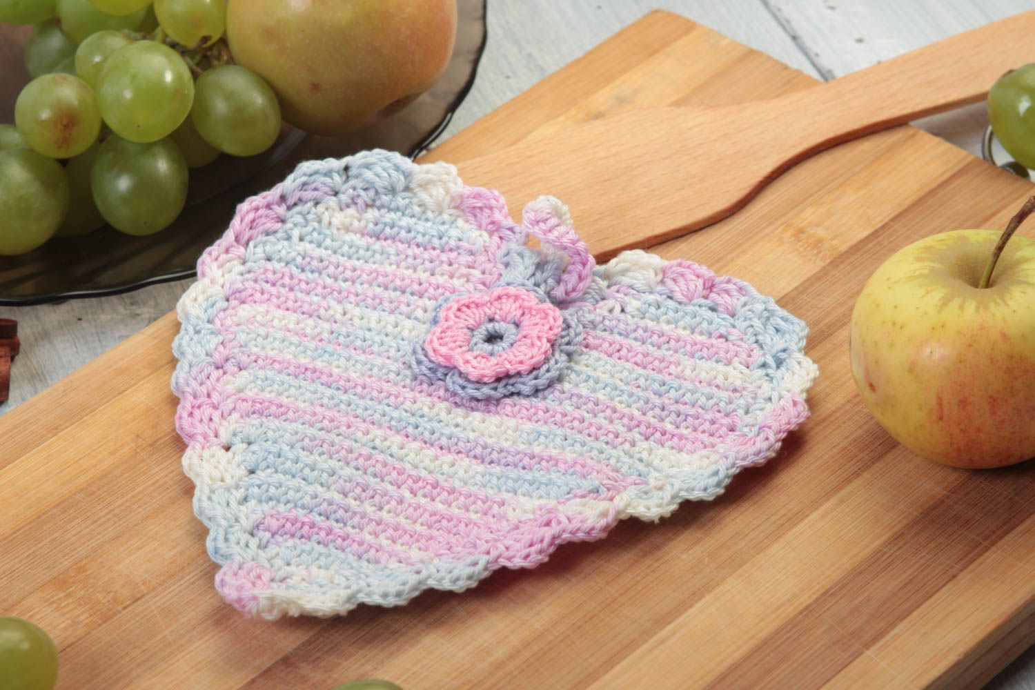 Handmade rosa Topflappen gehäkelt Küchen Textilien Haus Deko Herz originell foto 1
