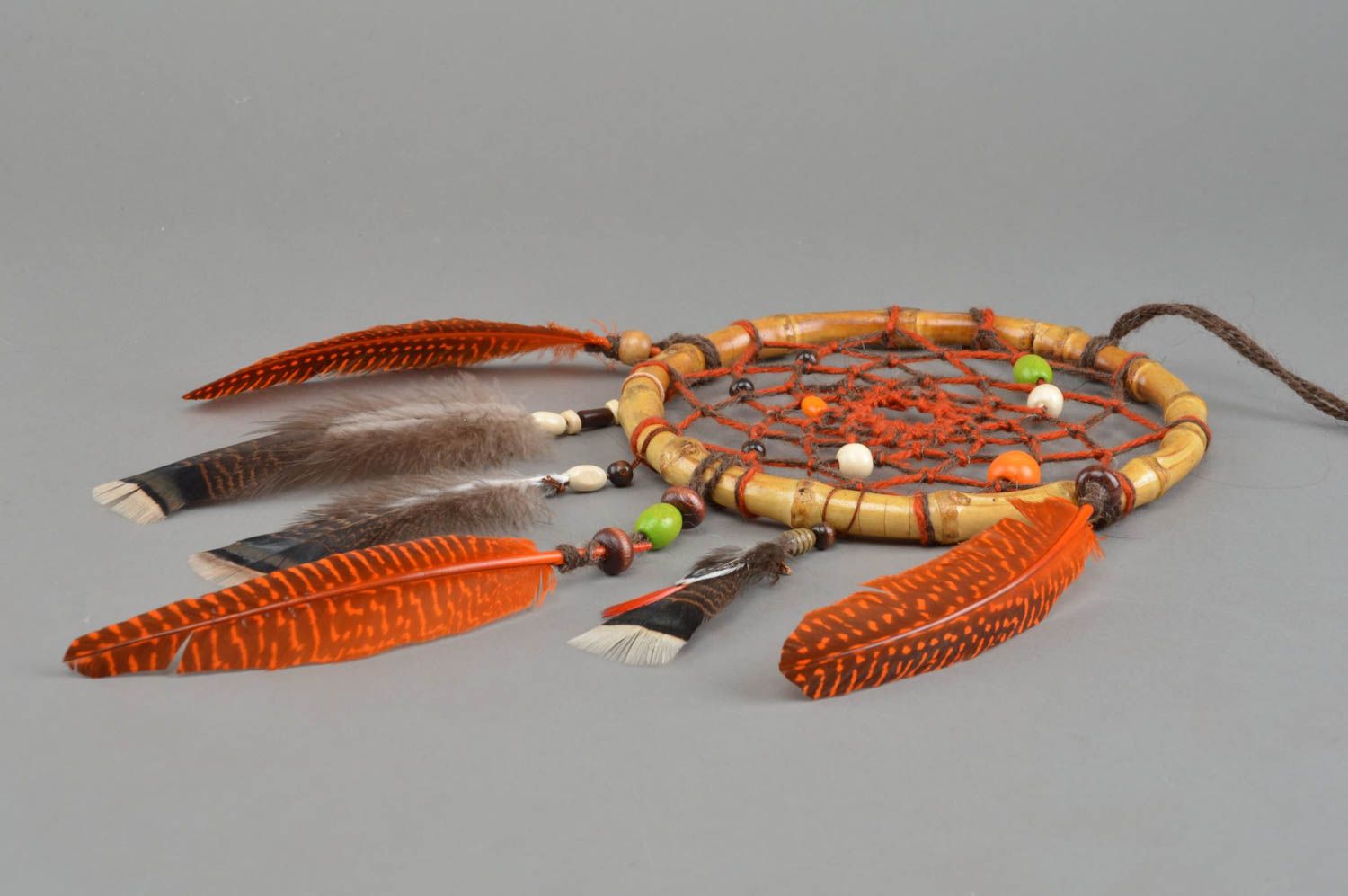 Оригинальный Ловец Снов интерьерная подвеска из бамбука ручной работы оранжевая фото 3