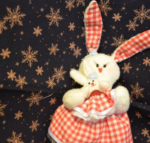 Soft toy hare with baby hand made of artificial fur for children photo 4