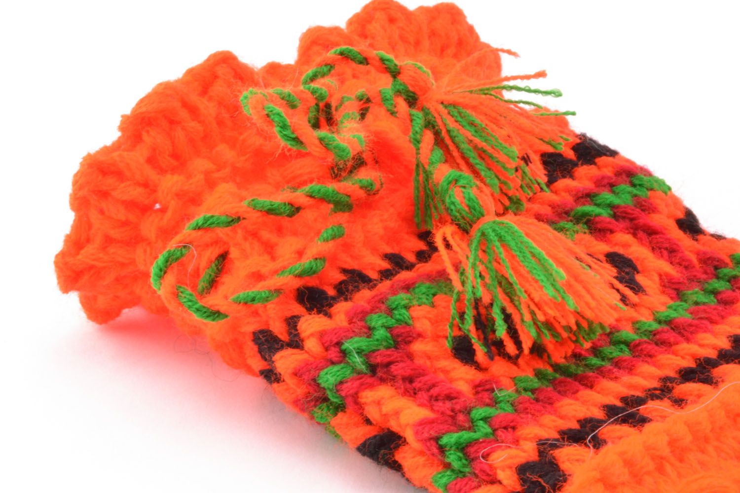 Chaussettes tricotées main en laine naturelle orange photo 3