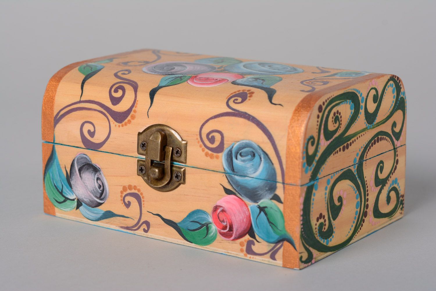 Handmade designer varnished wooden jewelry box with painting photo 1