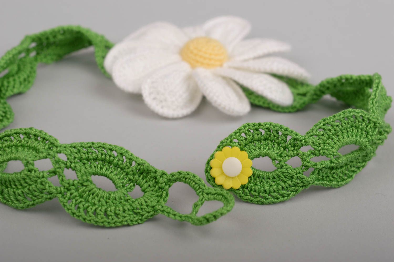 Handmade openwork headband for children stylish hair accessory with flower photo 4