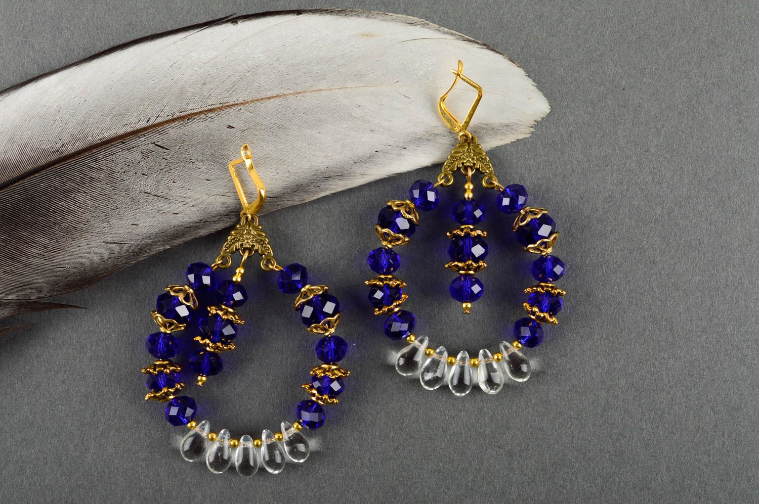 Handmade blue beaded earrings elegant accessories designer cute earrings photo 1