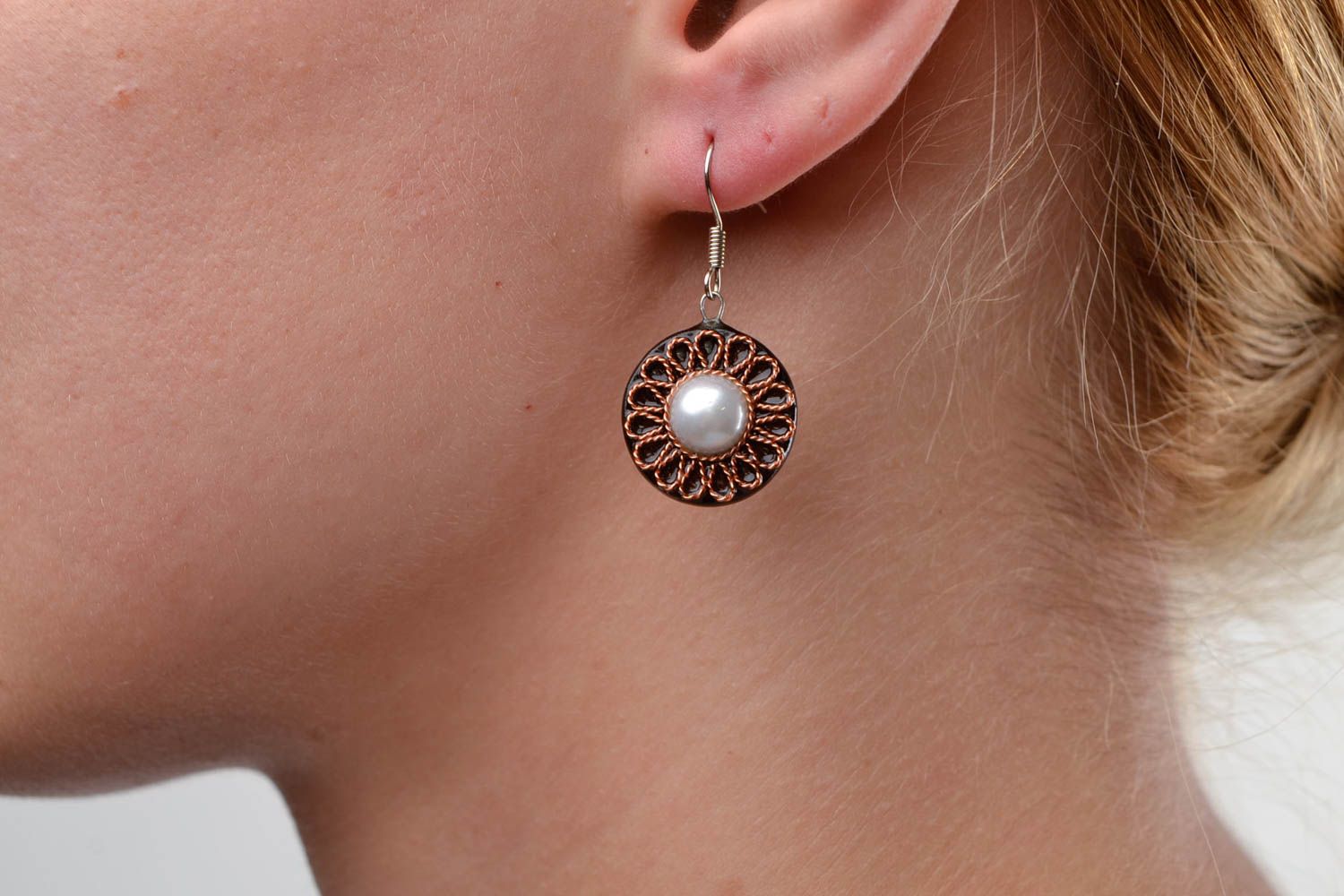 Handmade Holz Ohrringe Damen Schmuck Accessoires für Frauen mit Kupfer originell foto 1
