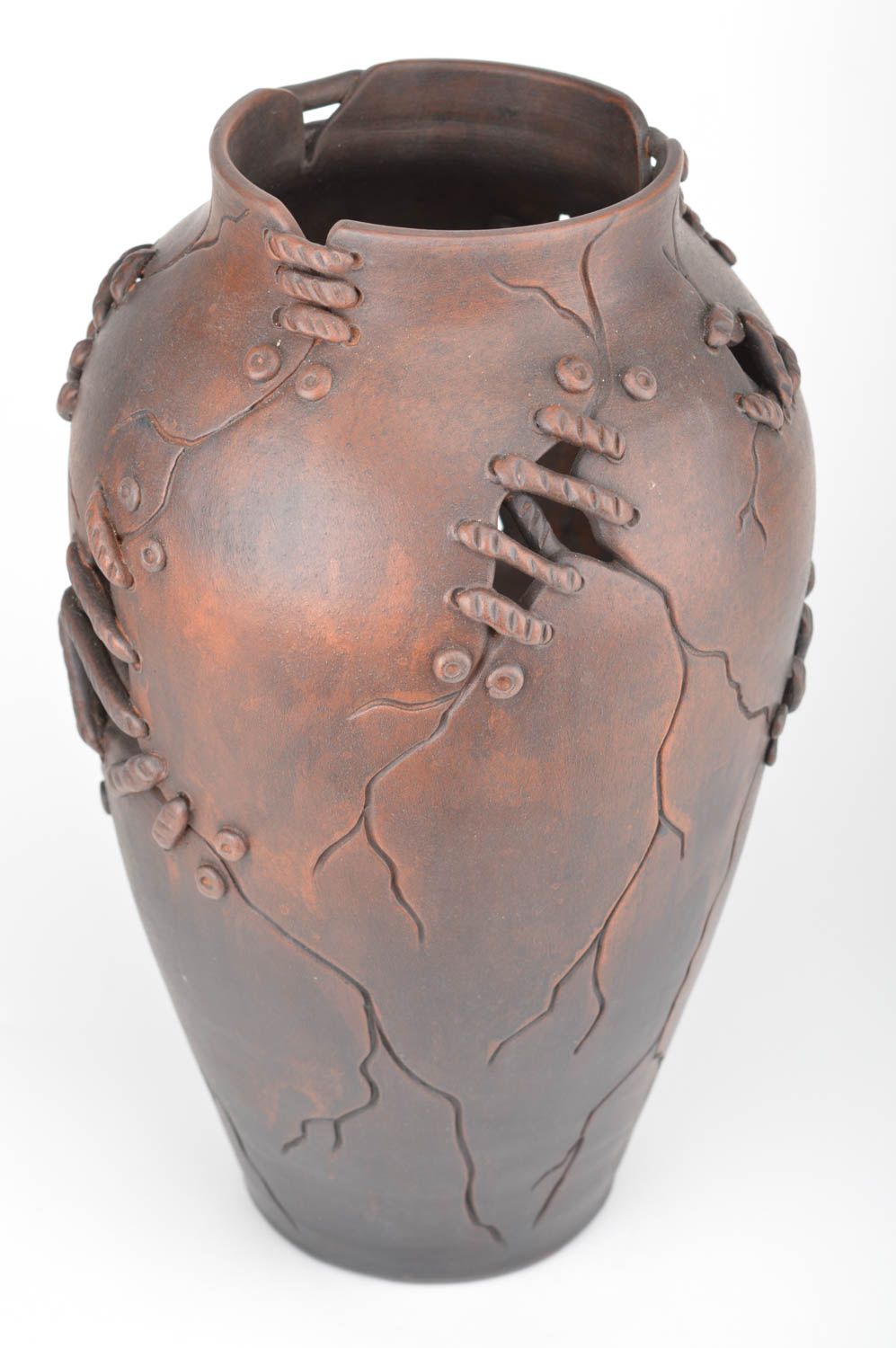 Vase décoratif céramique marron fait main design original cuisson au lait photo 5