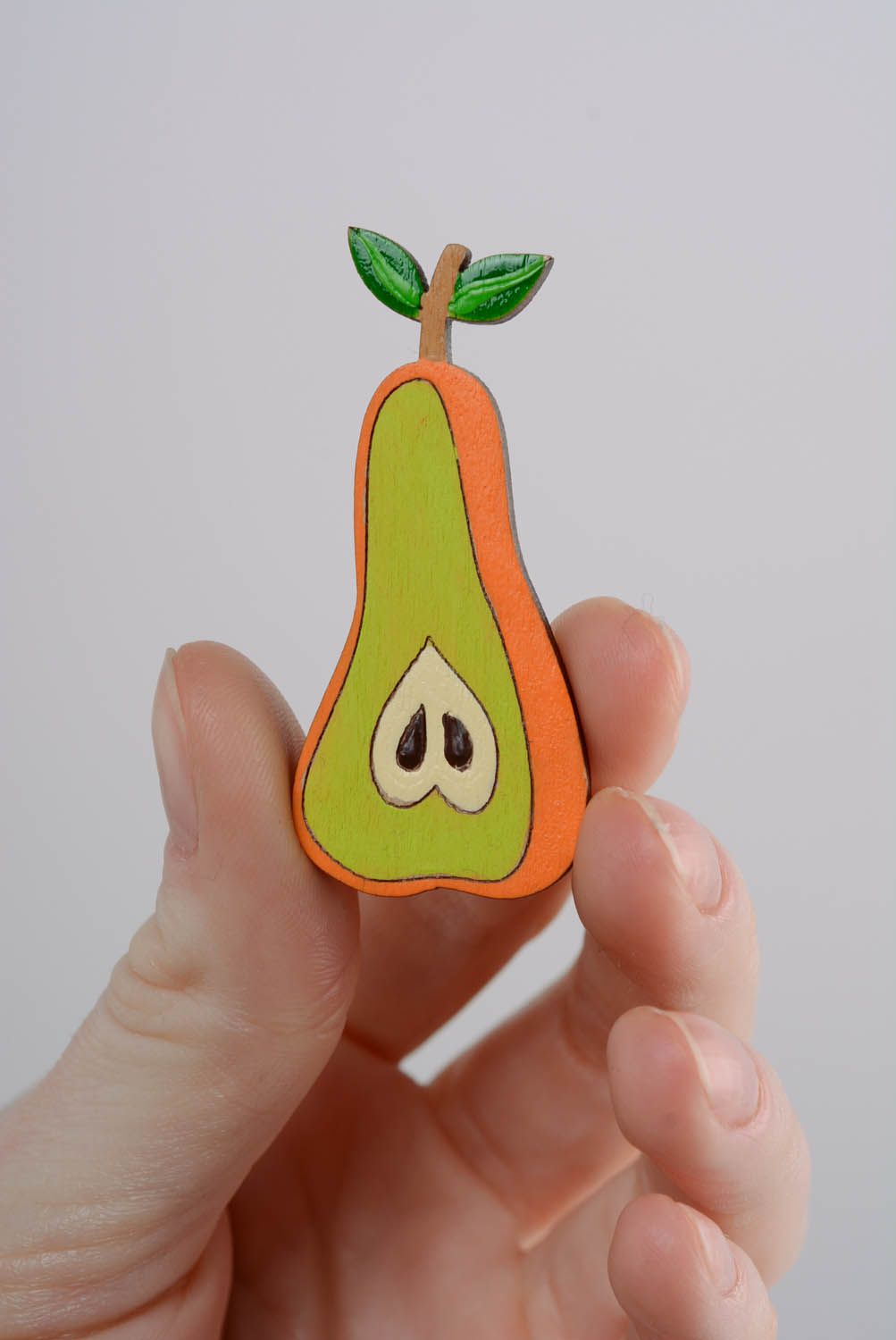 Wooden painted brooch Mellow Pear photo 4