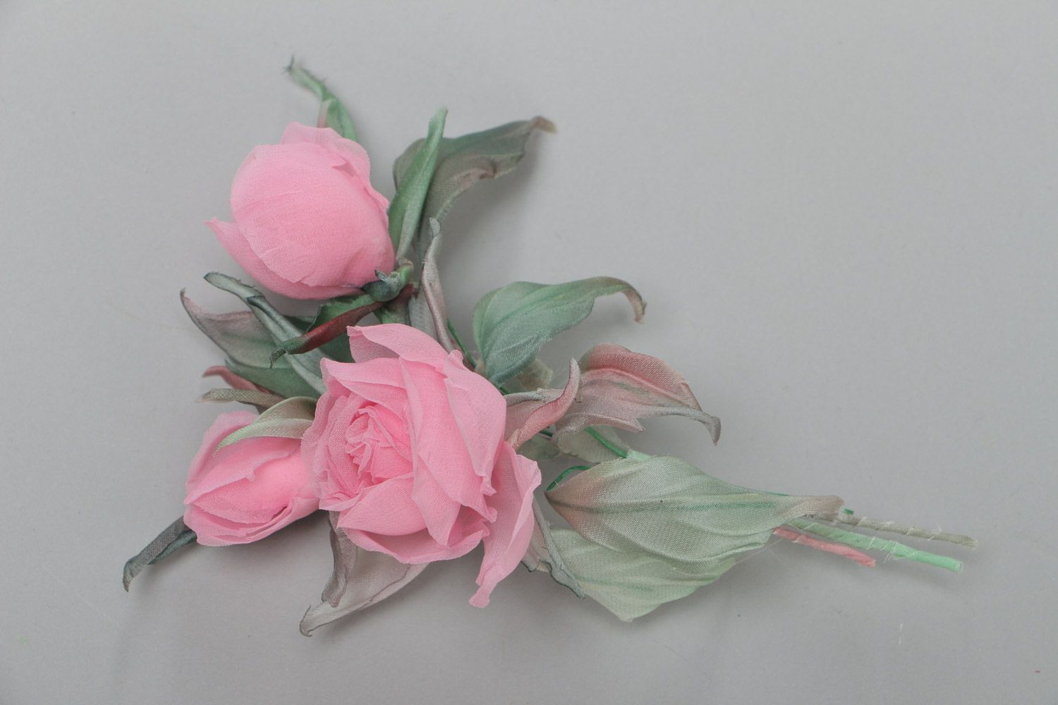 Handmade designer fabric flower brooch pink tender accessory for tender girl photo 2