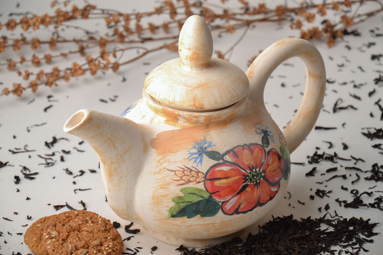 Handmade ceramic teapot with painting photo 1